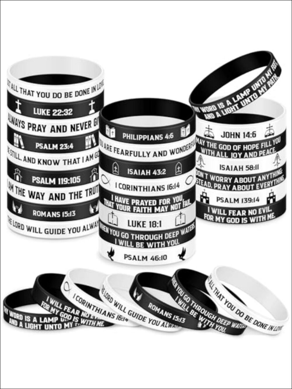 24 Pcs Bible Verse Silicone Bracelets Wristbands Christian Gift Set